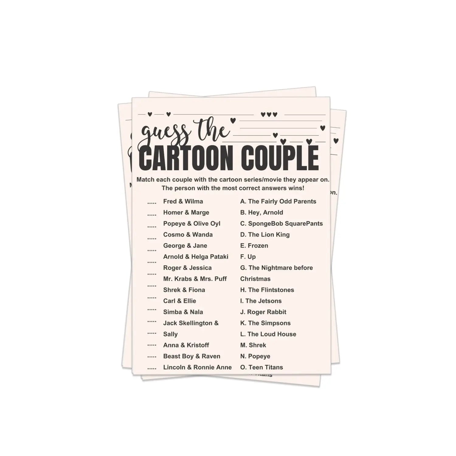 Bohemian bliss cartoon couples match-up - fun bridal shower game - instant download - party games