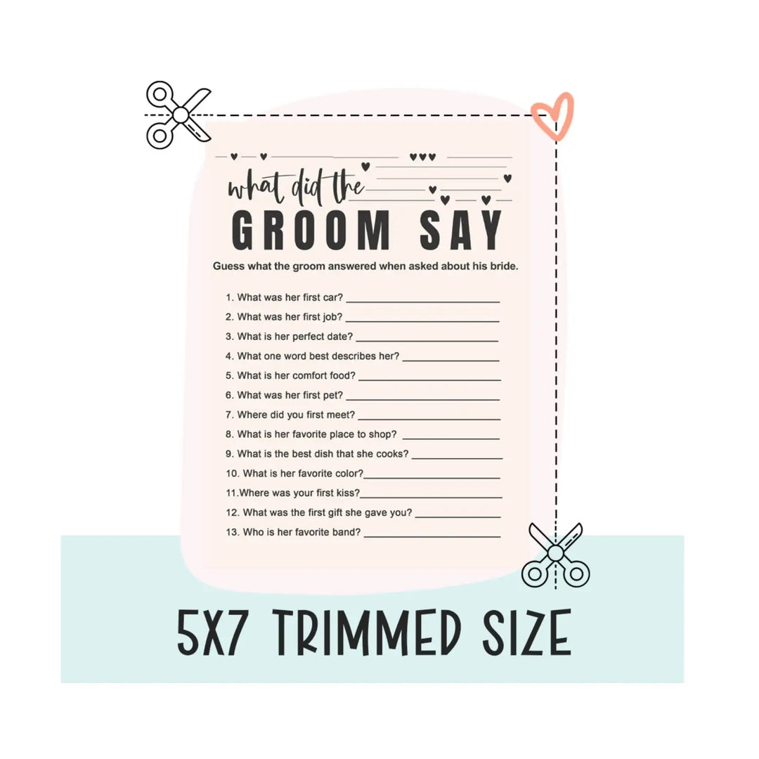 Bohemian Bliss DIY Bridal Shower Game - What Did the Groom Say? - Instant PDF Download - Paper Clever Party