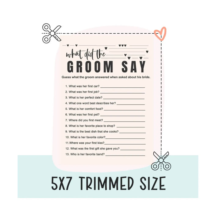 Bohemian Bliss DIY Bridal Shower Game - What Did the Groom Say? - Instant PDF Download - Paper Clever Party