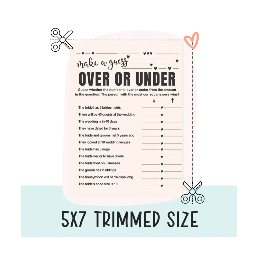 Bohemian Bliss Printable Bridal Shower Game - Over or Under Minimalist PDF Download - Paper Clever Party