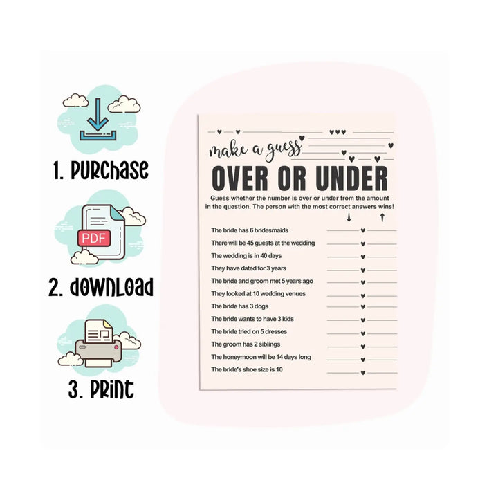 Bohemian Bliss Printable Bridal Shower Game - Over or Under Minimalist PDF Download - Paper Clever Party