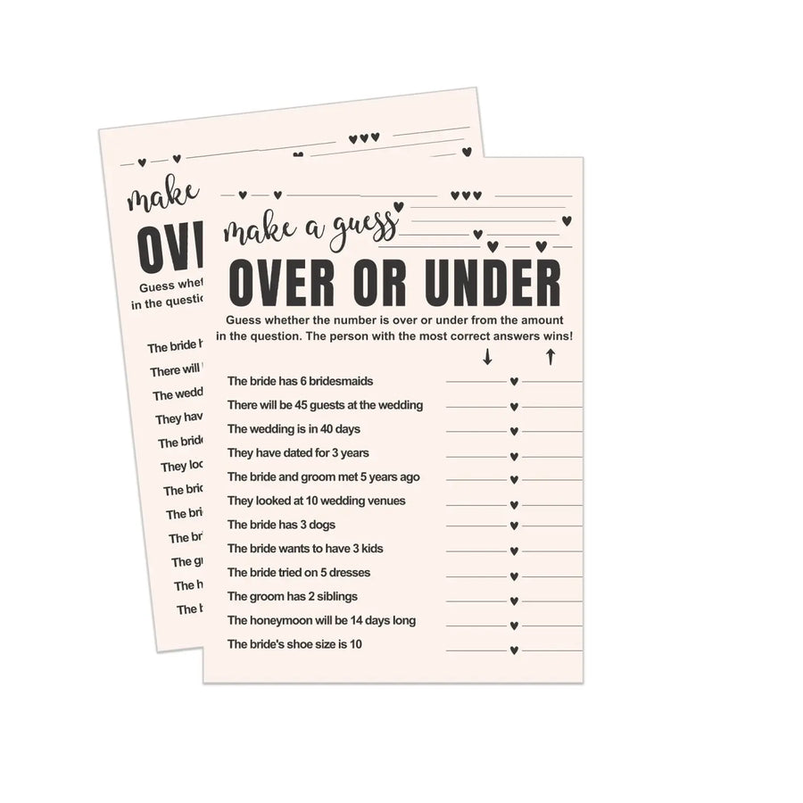 Bohemian Bliss Printable Bridal Shower Game - Over or Under Minimalist PDF Download - Paper Clever Party