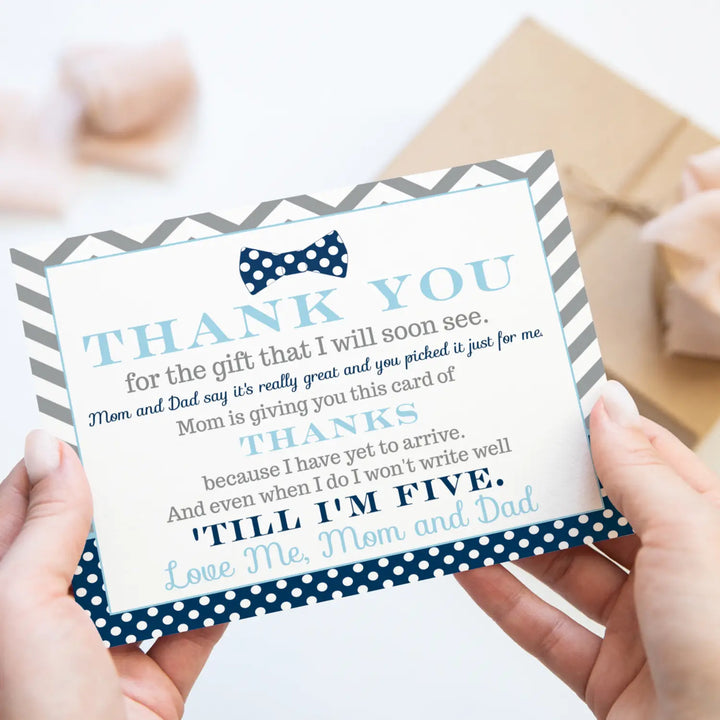 Bow Tie Baby Shower Thank You Cards for Boys – Personalized Notes (Pack of 25) - Paper Clever Party