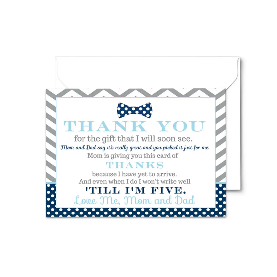 Bow Tie Baby Shower Thank You Cards for Boys – Personalized Notes (Pack of 25) - Paper Clever Party