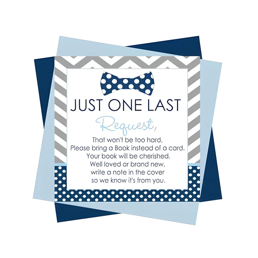 Bow Tie Books for Baby Shower Invitation Insert Blue and Grey 4x4 25 Pack - Invitations