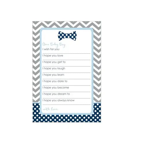 Bow Tie Wishes for Baby Shower Cards, 20 Pack - Paper Clever Party