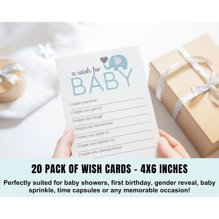 Boy Baby Shower Blue Elephant Advice Cards - 20-Pack Keepsake Wishes 4x6 Memory Activity Set - Office Product