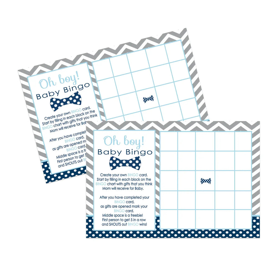 Oh Boy Bow Tie Baby Shower Bingo Game - Paper Clever Party