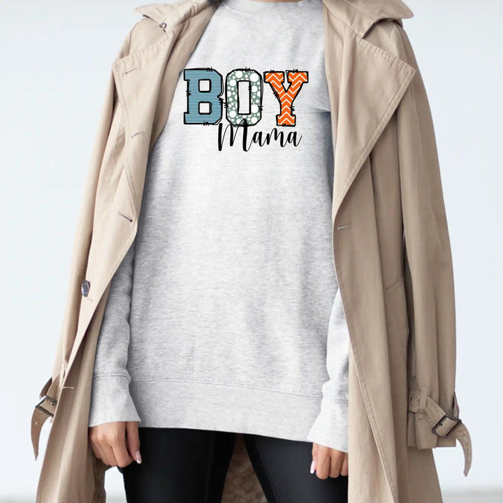 Boy mama crewneck sweatshirt cozy gift for moms baby shower cute parenting apparel mother’s day casual wear pregnancy