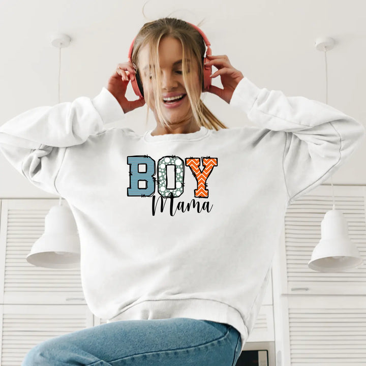 Boy mama crewneck sweatshirt cozy gift for moms baby shower cute parenting apparel mother’s day casual wear pregnancy