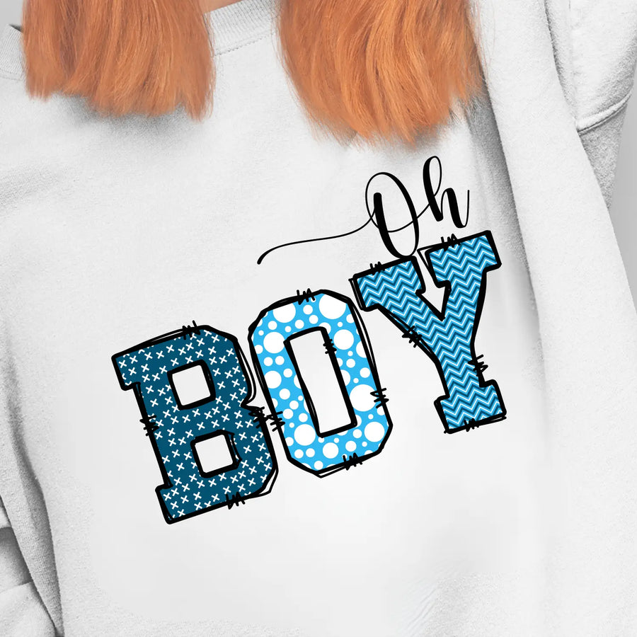 Oh boy sweatshirt for mommy cute baby shower gift fun mom to be pregnancy announcement cozy unisex fleece bright navy