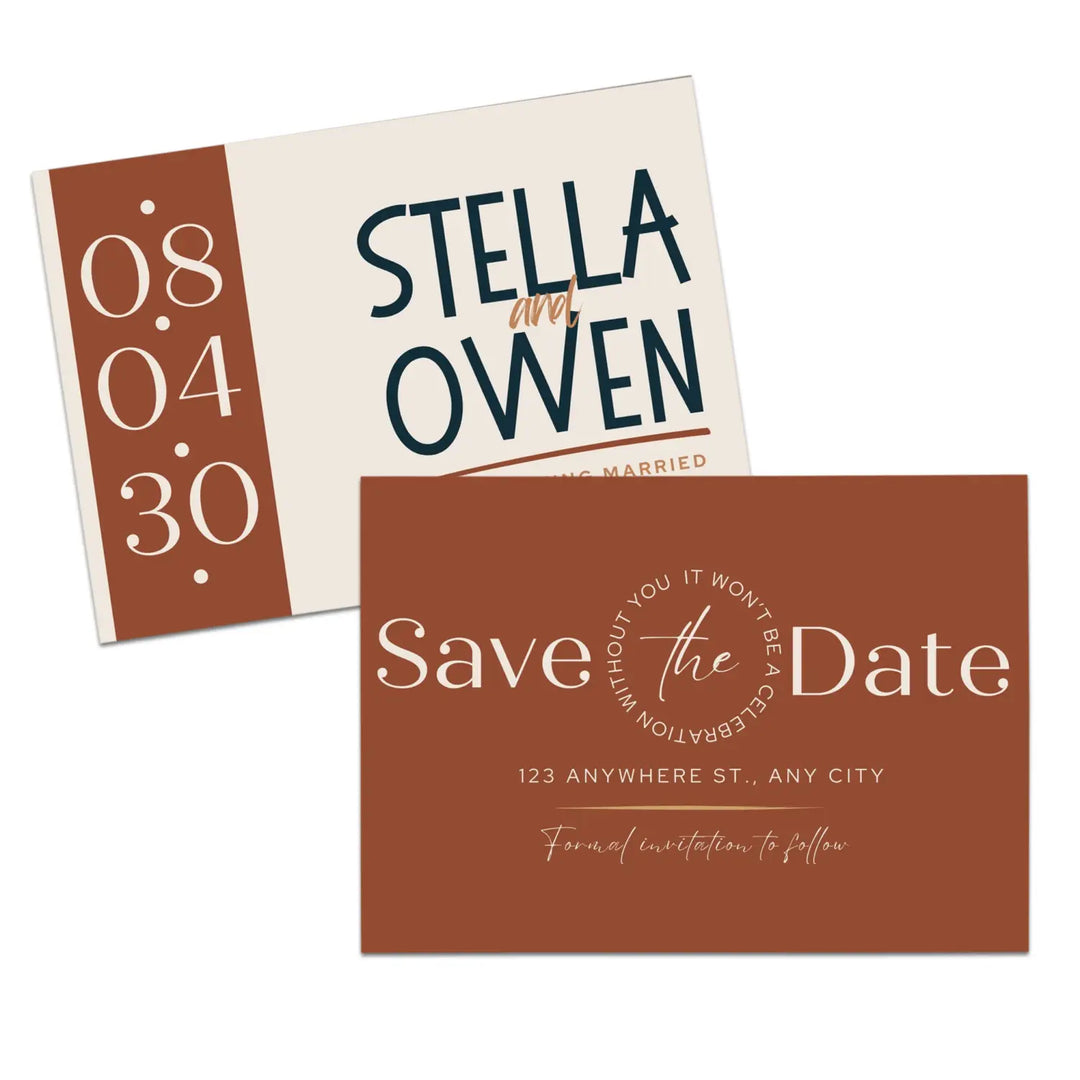 Custom Tuscan Sun, Tan, and Black Save the Date Cards - Personalized 4x6 Inch Invitations with Elegant Typography and White Envelopes - Perfect for Weddings, Birthdays, and Showers