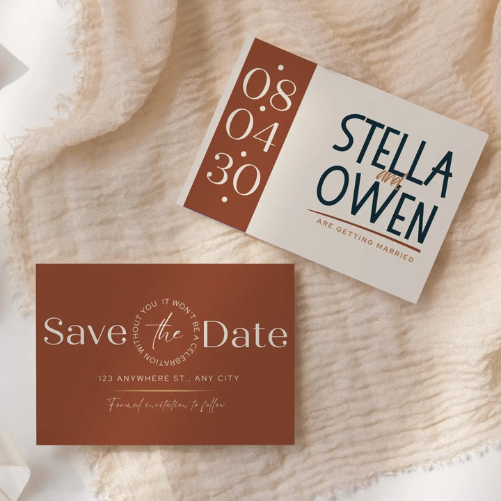 Custom Tuscan Sun, Tan, and Black Save the Date Cards - Personalized 4x6 Inch Invitations with Elegant Typography and White Envelopes - Perfect for Weddings, Birthdays, and Showers