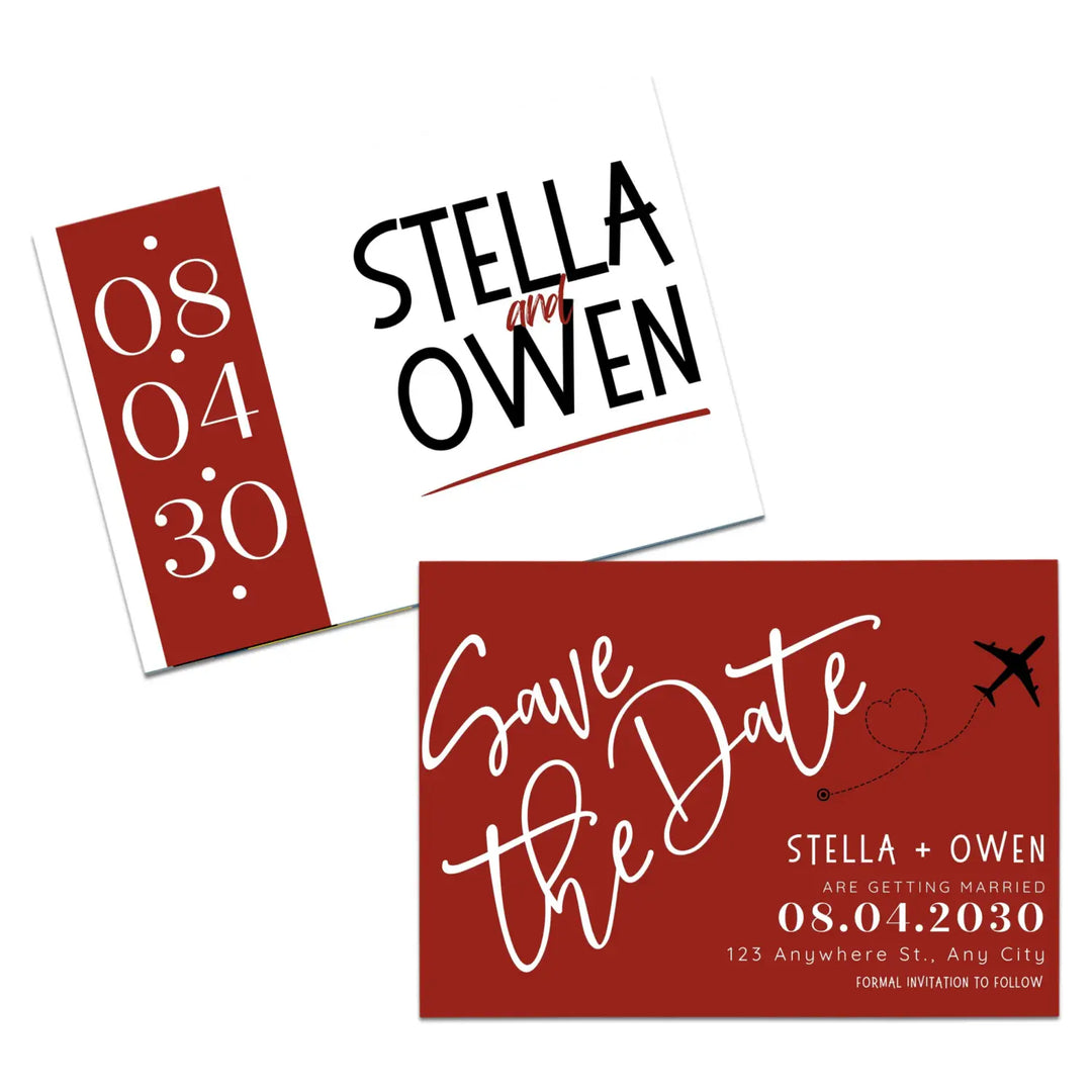 Custom Retro Red, White, and Black Save the Date Cards - Personalized 4x6 Inch Invitations with Elegant Typography and White Envelopes - Perfect for Weddings, Birthdays, and Showers