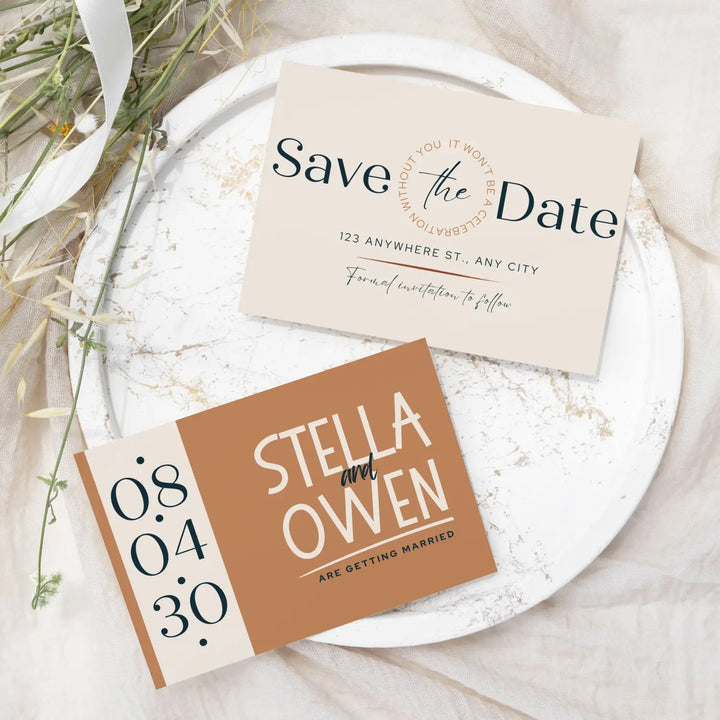 Custom Canyon Sunset and Creamy Tan Save the Date Cards - Personalized 4x6 Inch Invitations with Elegant Typography and White Envelopes - Perfect for Weddings, Birthdays, and Showers