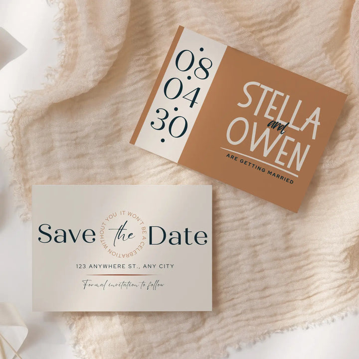 Custom Canyon Sunset and Creamy Tan Save the Date Cards - Personalized 4x6 Inch Invitations with Elegant Typography and White Envelopes - Perfect for Weddings, Birthdays, and Showers