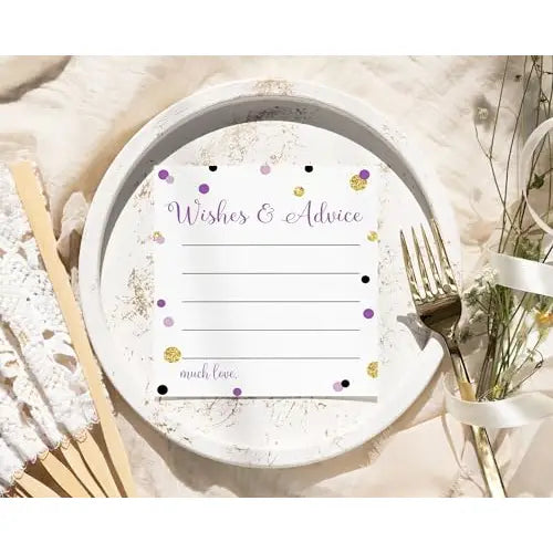 Bridal Shower Advice Cards - Elegant Purple & Gold - Paper Clever Party