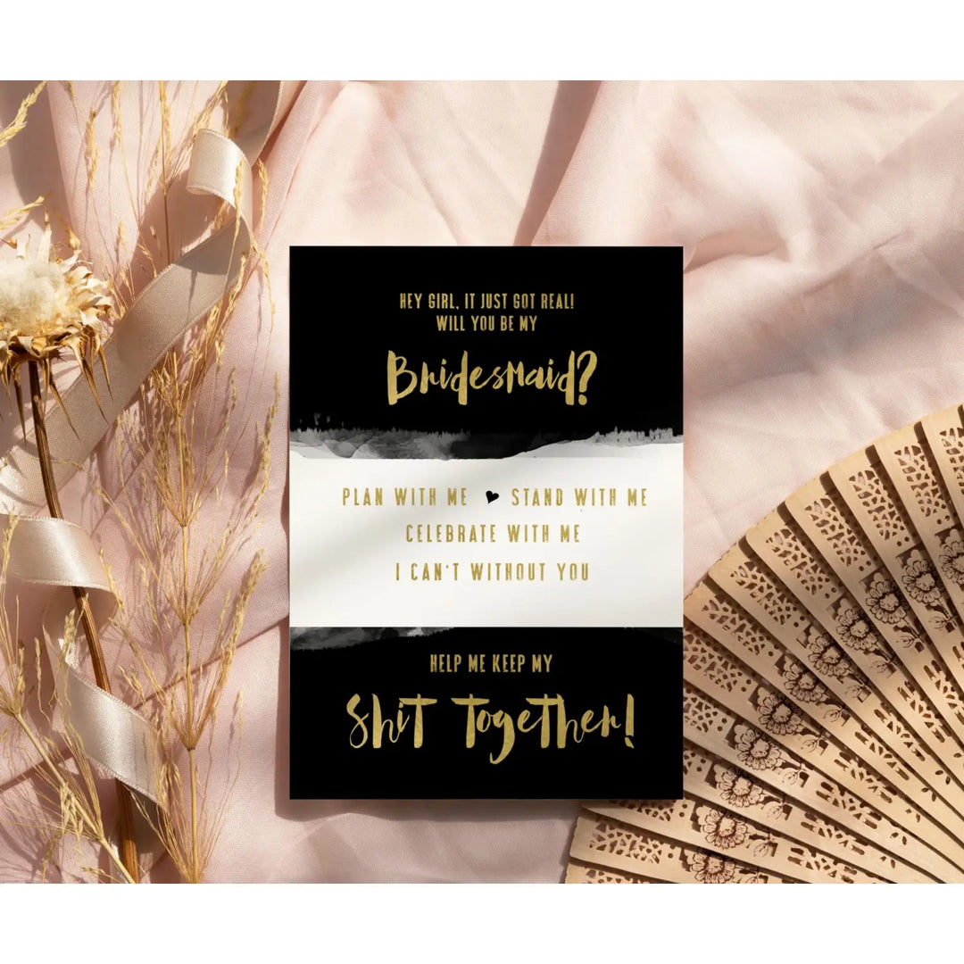 Bridesmaid Cards with Envelopes Black and Gold 6 Pack - Invitations