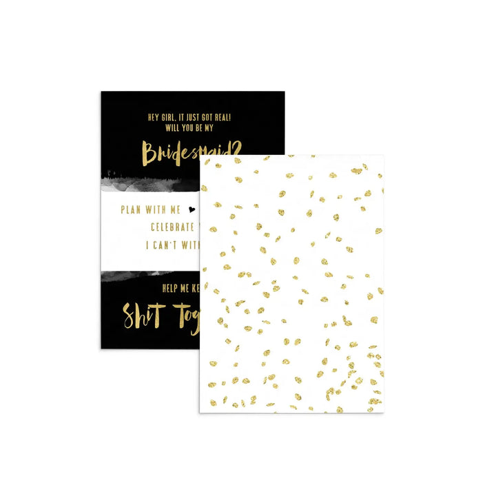 Bridesmaid Cards with Envelopes Black and Gold 6 Pack - Invitations