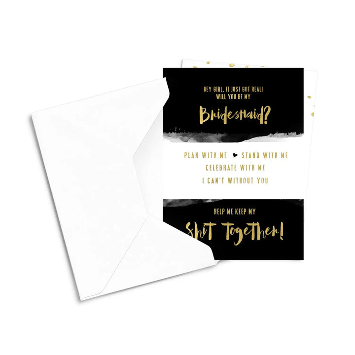 Bridesmaid Cards with Envelopes Black and Gold 6 Pack - Invitations