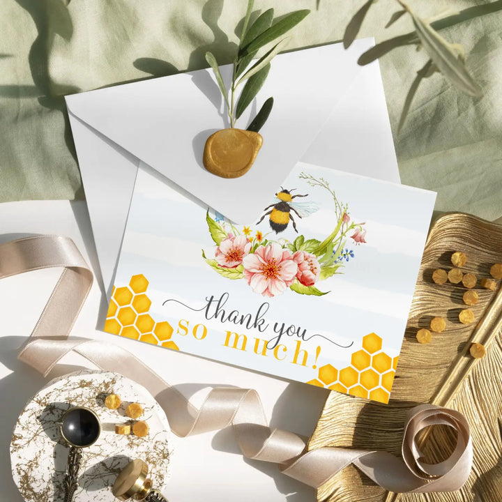 Bumblebee All-Occasion Thank You Cards - Rustic ‘Mama to Bee’ Design, 25-Pack with Envelopes - Paper Clever Party