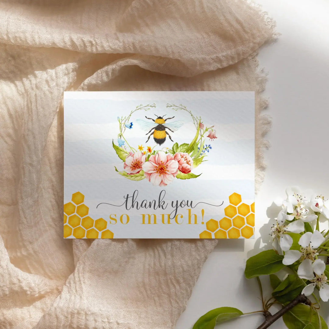 Bumblebee All-Occasion Thank You Cards - Rustic ‘Mama to Bee’ Design, 25-Pack with Envelopes - Paper Clever Party