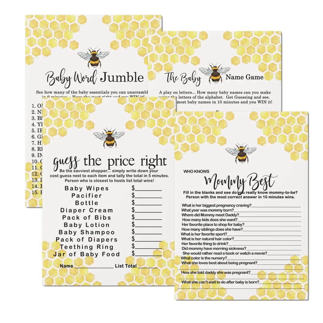 Bumblebee baby shower game pack yellow & black 5x7 cards (25 ct) - party games
