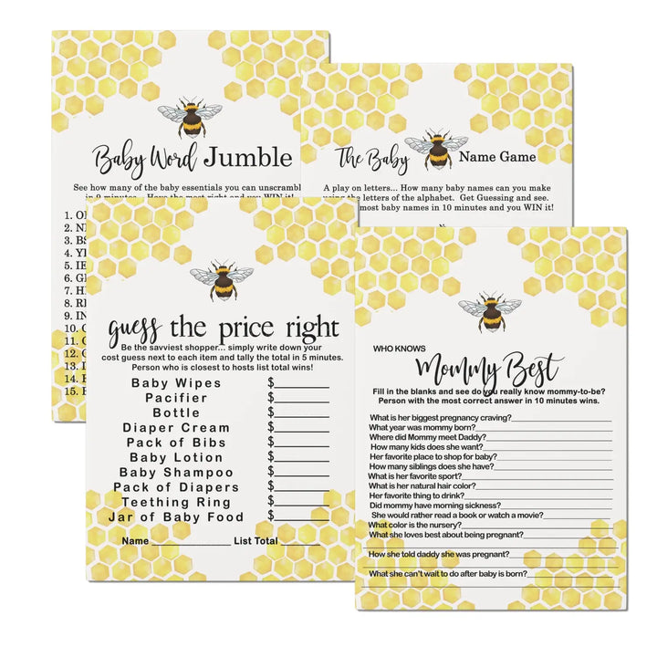 Bumblebee baby shower game pack yellow & black 5x7 cards (25 ct) - party games