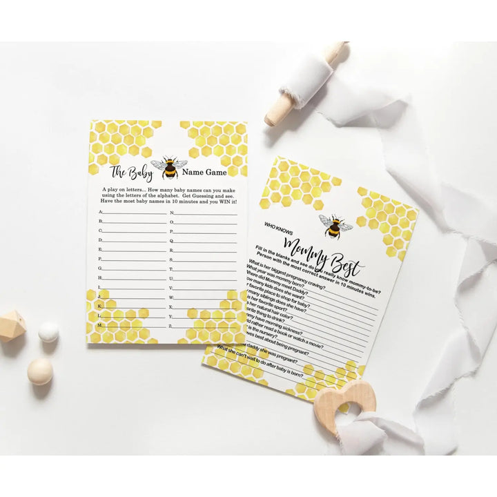 Bumblebee Baby Shower Game Pack, Yellow & Black, 5x7 Cards (25 ct) - Paper Clever Party