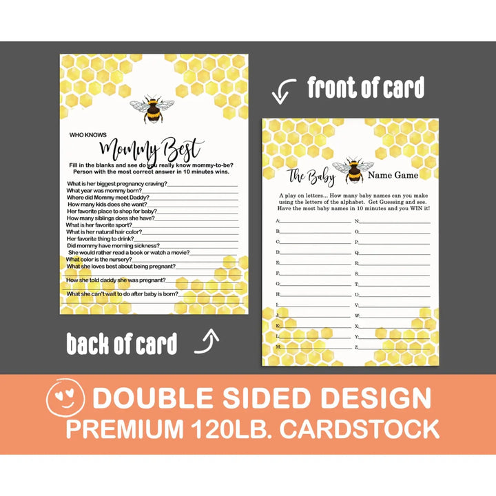 Bumblebee Baby Shower Game Pack, Yellow & Black, 5x7 Cards (25 ct) - Paper Clever Party