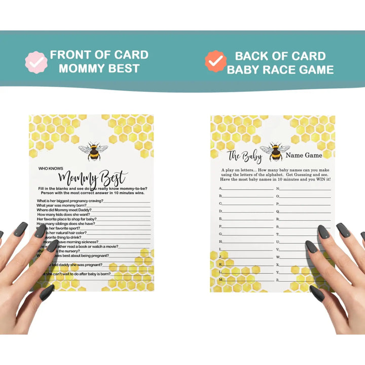 “Bumblebee Bash” - Mama to Bee Baby Shower Game Set, Gender Neutral, 5x7 Cards (25 ct) - Paper Clever Party