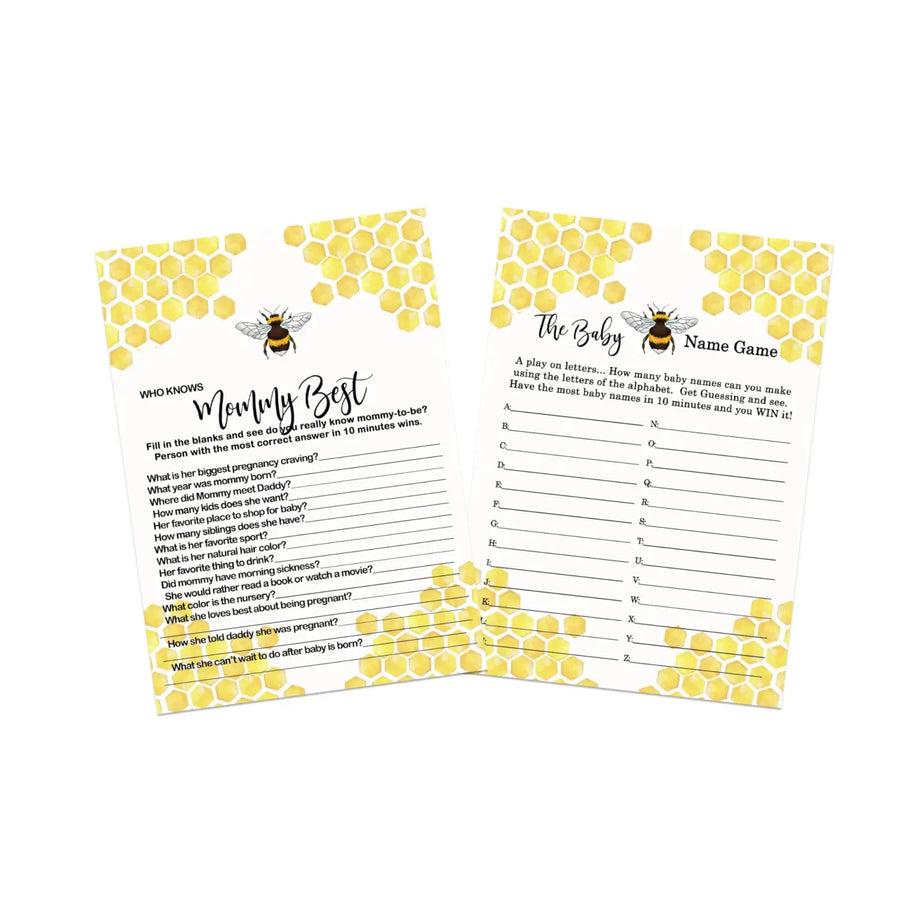 “Bumblebee Bash” - Mama to Bee Baby Shower Game Set, Gender Neutral, 5x7 Cards (25 ct) - Paper Clever Party