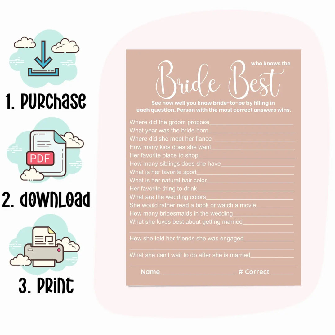 Canyon rose bridal shower game bundle - instant download of 4 fun wedding games - party