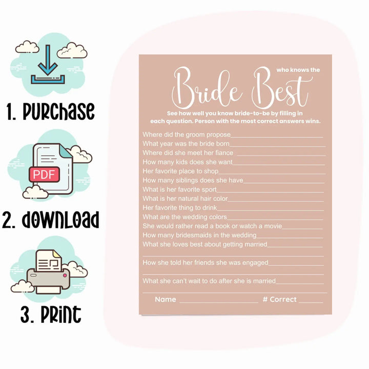 Canyon rose bridal shower game bundle - instant download of 4 fun wedding games - party