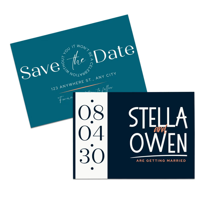 Custom Teal, Black, and White Save the Date Cards - Personalized 4x6 Inch Invitations with Elegant Typography and White Envelopes - Perfect for Weddings, Birthdays, and Showers