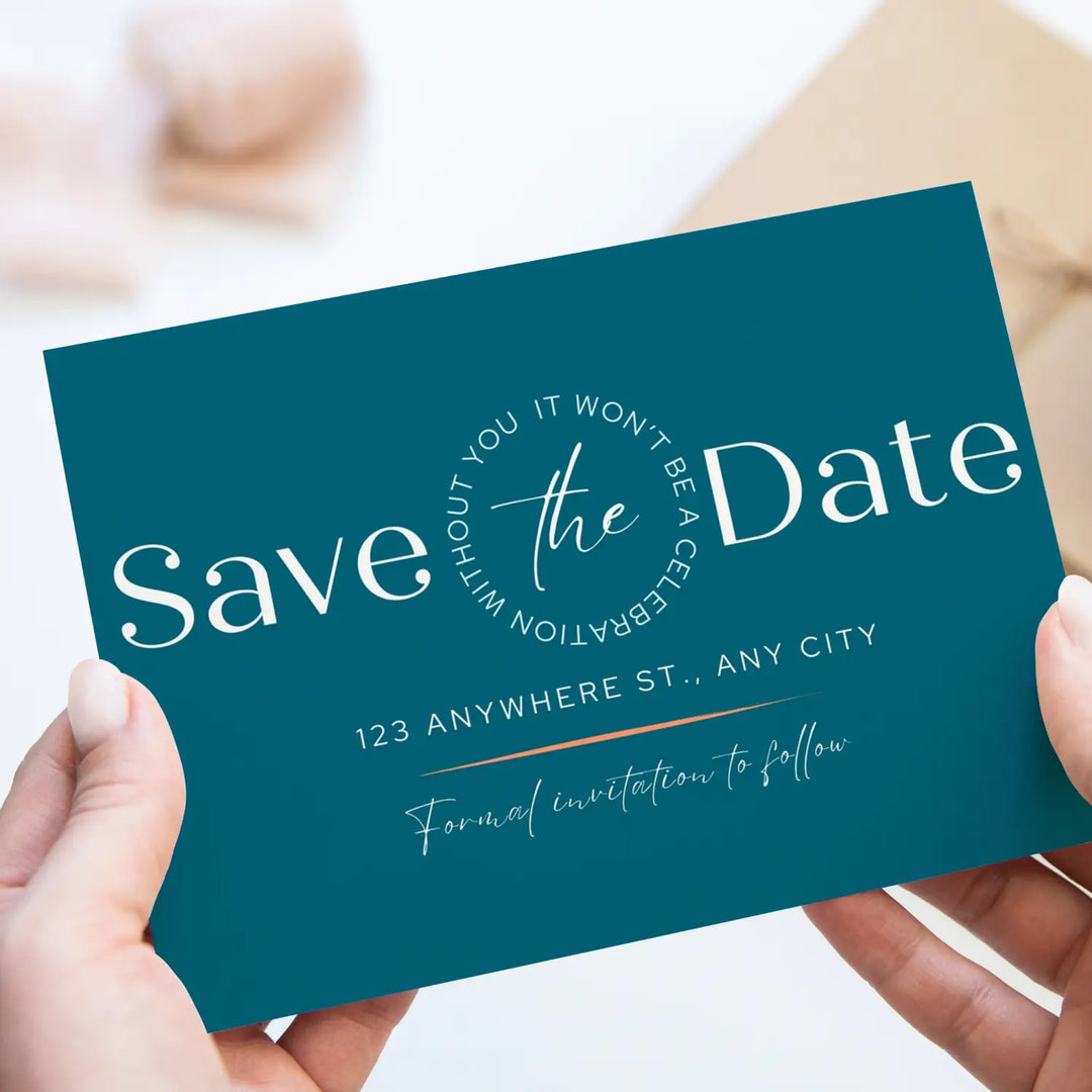 Custom Teal, Black, and White Save the Date Cards - Personalized 4x6 Inch Invitations with Elegant Typography and White Envelopes - Perfect for Weddings, Birthdays, and Showers