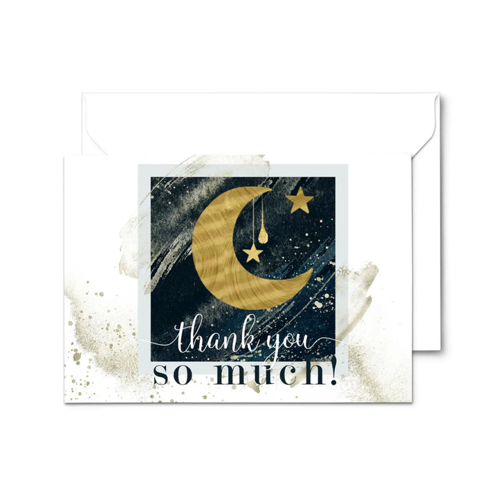 Celestial Star & Moon Themed Thank You Cards - 25-Pack, Blue and Gold Notecards with Envelopes - Paper Clever Party