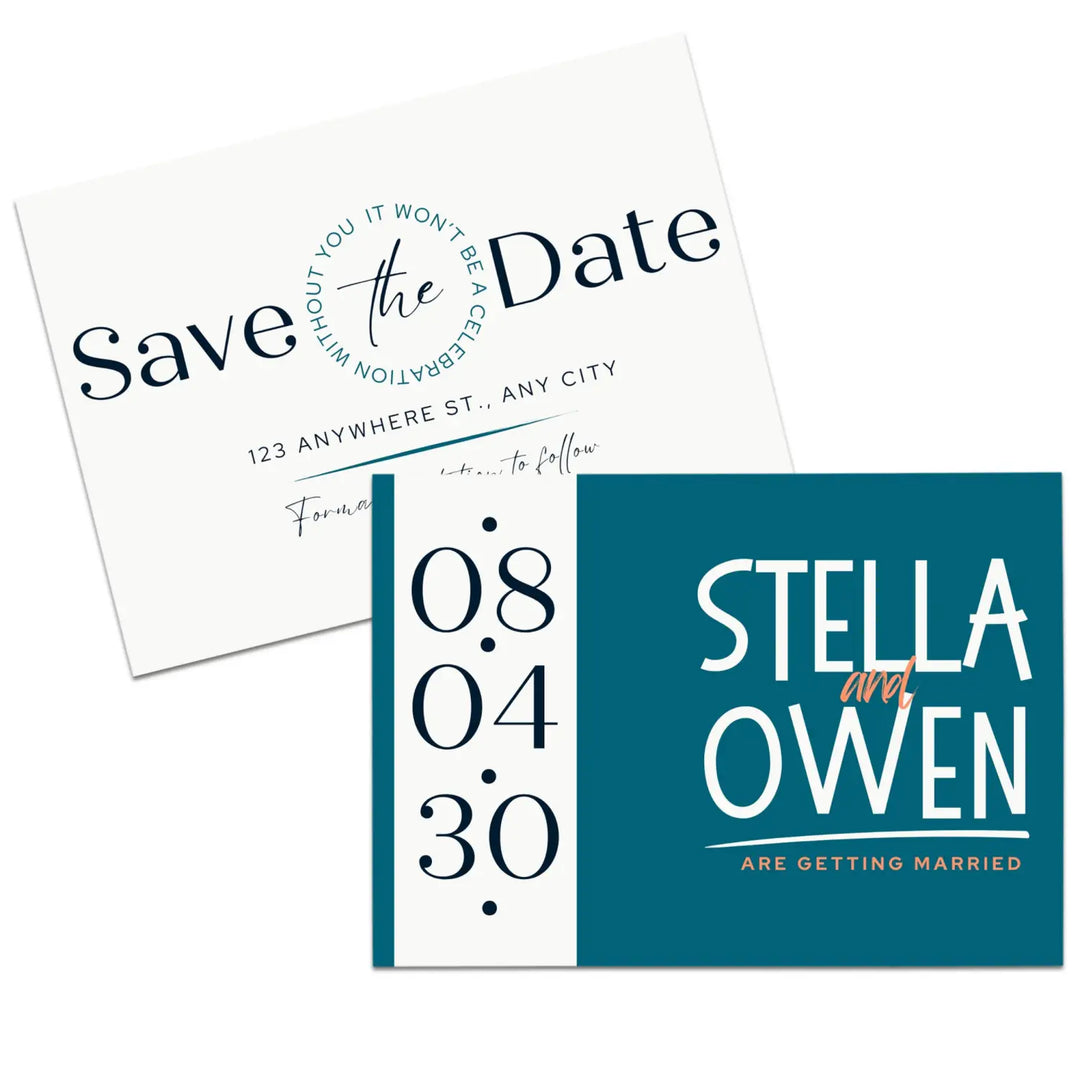 Custom Vintage Cream and Jade Blue Save the Date Cards - Personalized 4x6 Inch Invitations with Elegant Typography and White Envelopes - Perfect for Weddings, Birthdays, and Showers