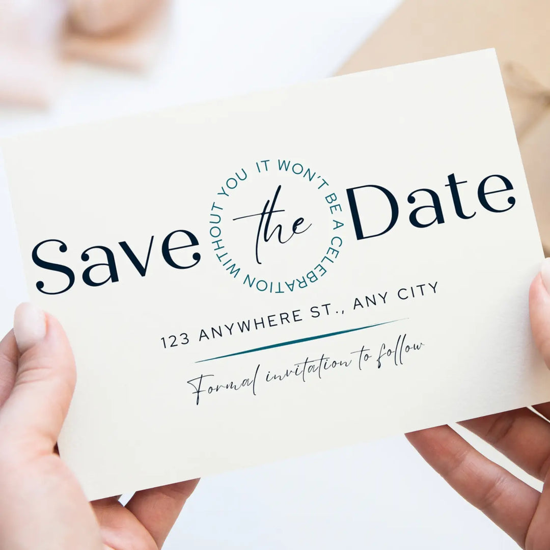 Custom Vintage Cream and Jade Blue Save the Date Cards - Personalized 4x6 Inch Invitations with Elegant Typography and White Envelopes - Perfect for Weddings, Birthdays, and Showers