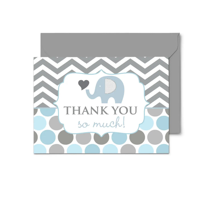 Charming Blue Elephant Thank You Cards - 20-Pack for Baby Boy Showers - Royal Jungle Prince Theme - Paper Clever Party