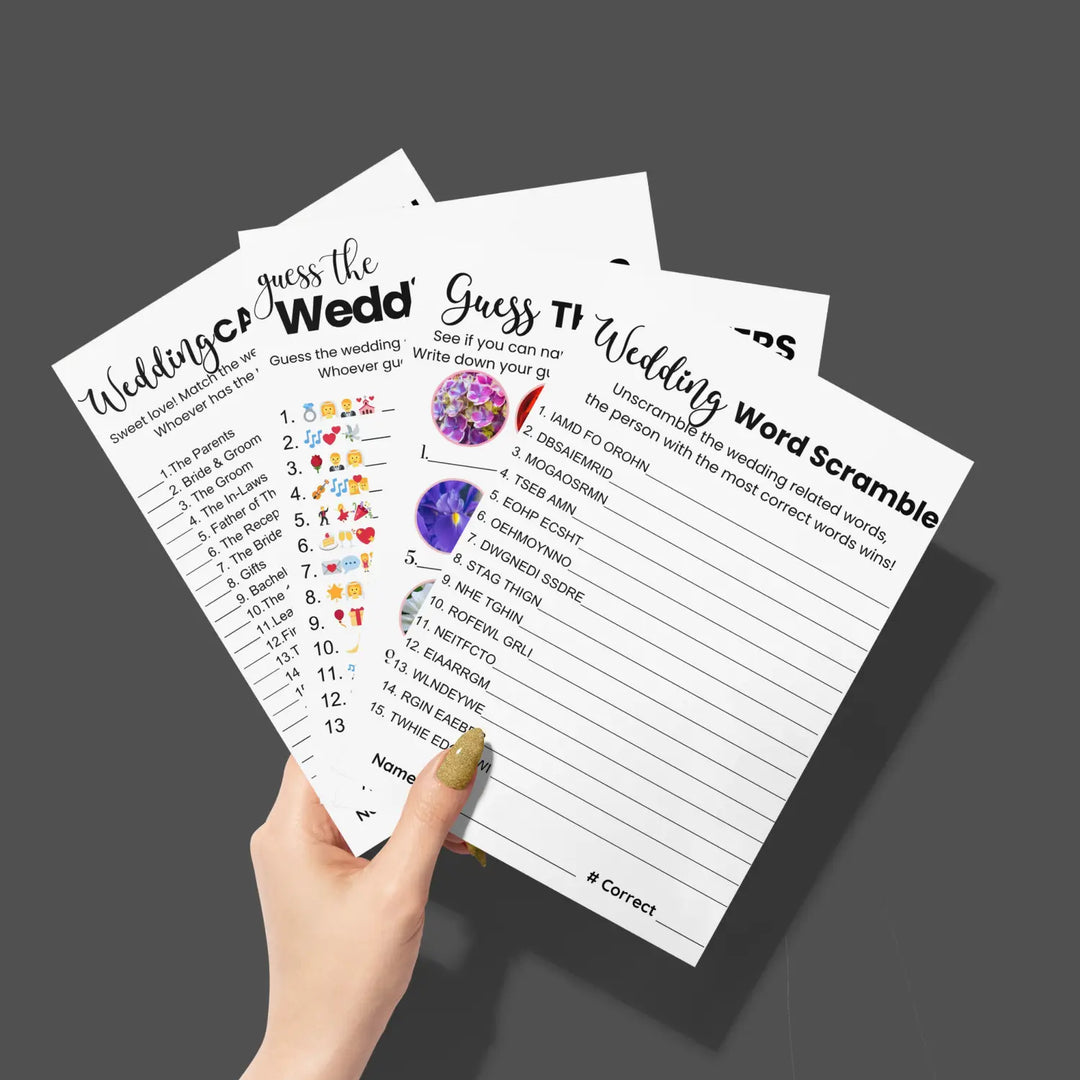 Chic black and white bridal shower game bundle - instant download of 4 fun wedding games with answer keys - party