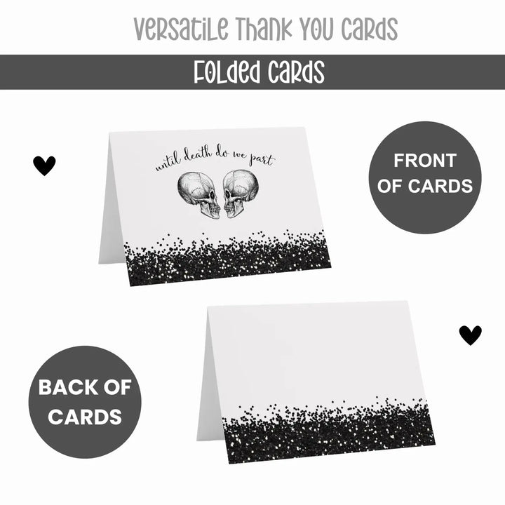 Chic Glam Skull Gothic Thank You Cards - 20-Pack, Black & White Design for Edgy Weddings & Events - Paper Clever Party