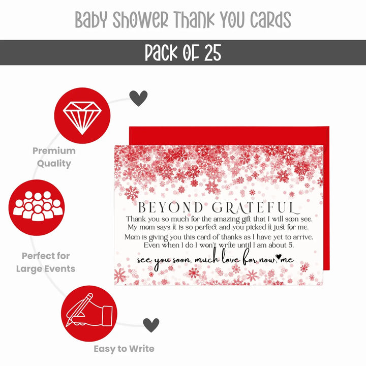 Christmas Baby Shower Thank You Cards – Red Notecards with Envelopes (Pack of 25) - Paper Clever Party