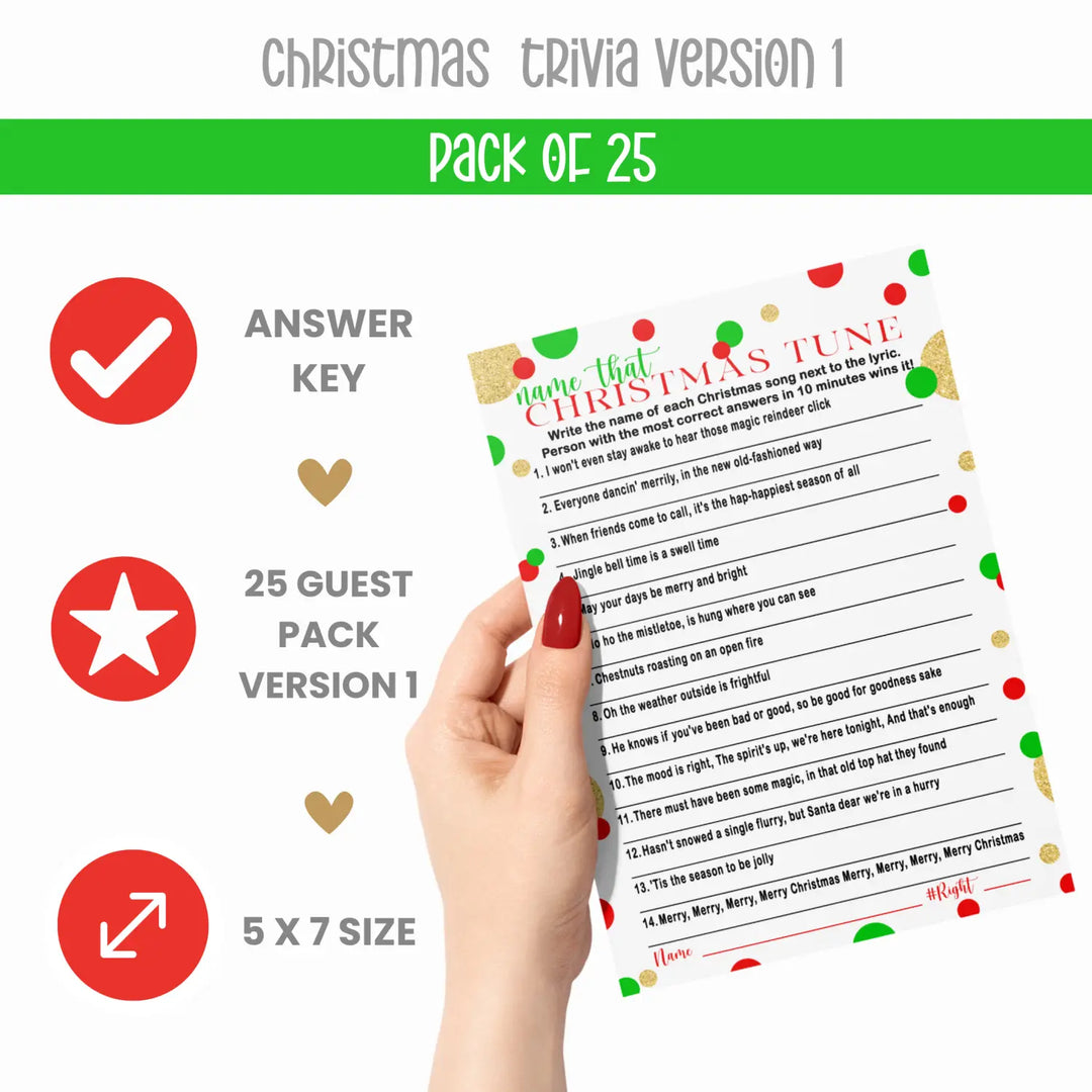 Christmas Party Trivia Game - Fun Activity for Adults - Movie & Song Questions - 25 Guests - Paper Clever Party