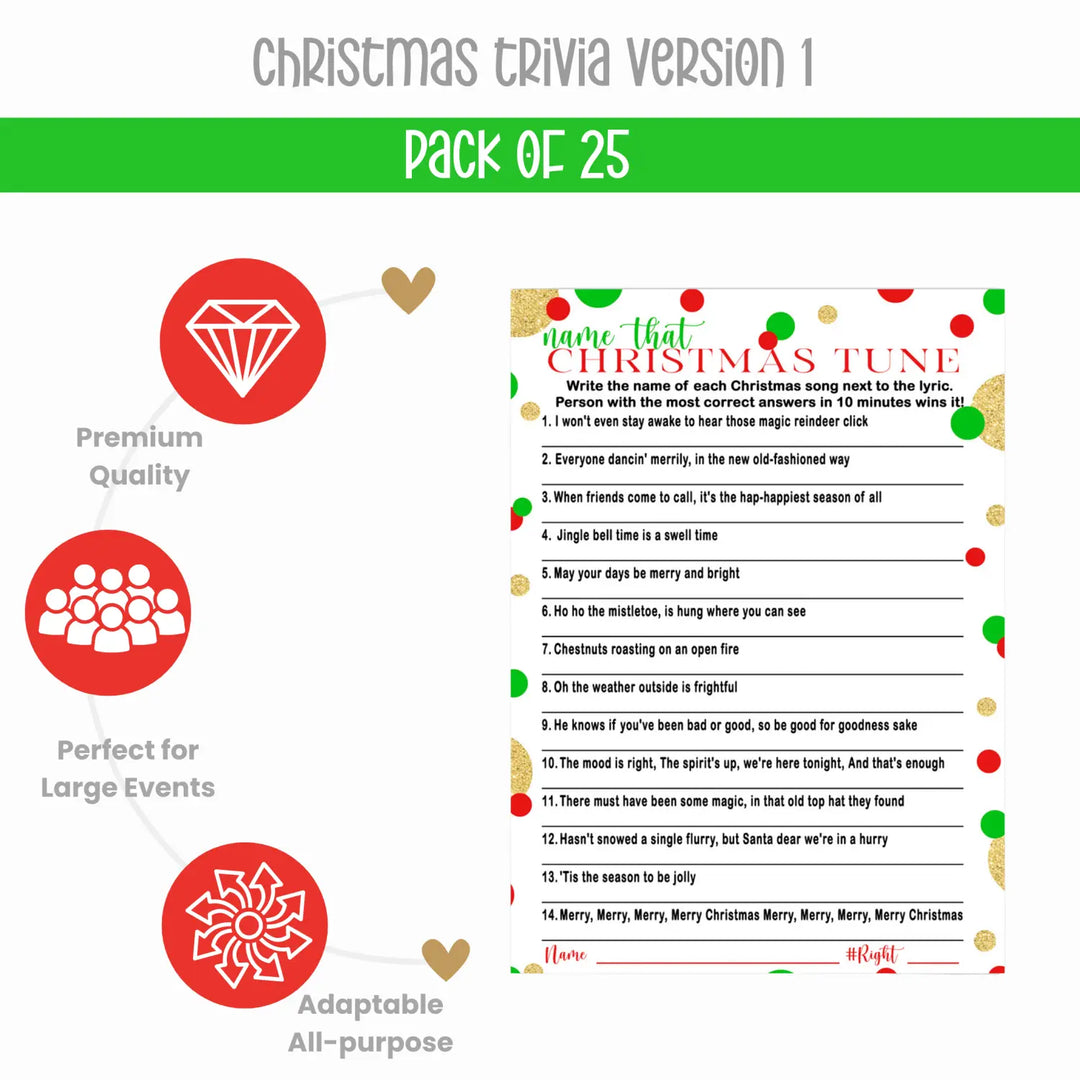 Christmas Party Trivia Game - Fun Activity for Adults - Movie & Song Questions - 25 Guests - Paper Clever Party