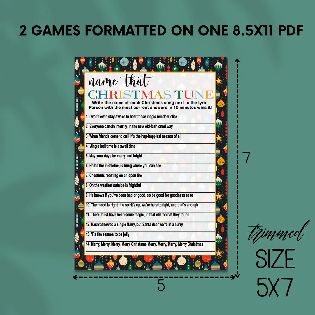 Christmas song trivia game – printable holiday music quiz instant download festive fun 5x7 & letter size ornament