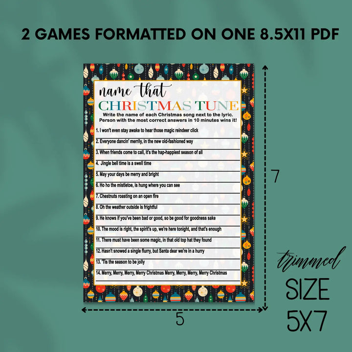 Christmas song trivia game – printable holiday music quiz instant download festive fun 5x7 & letter size ornament