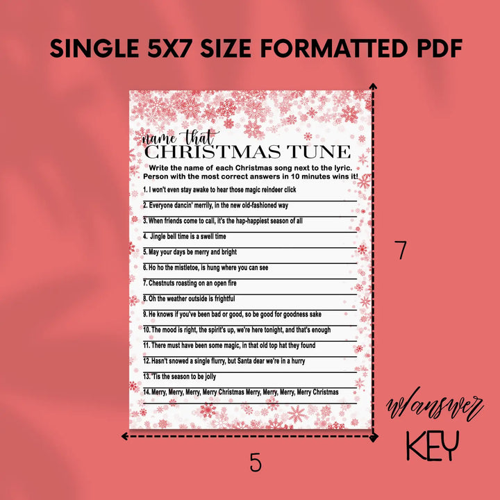 Christmas song trivia game – printable holiday music quiz instant download festive fun 5x7 & letter size snowflake