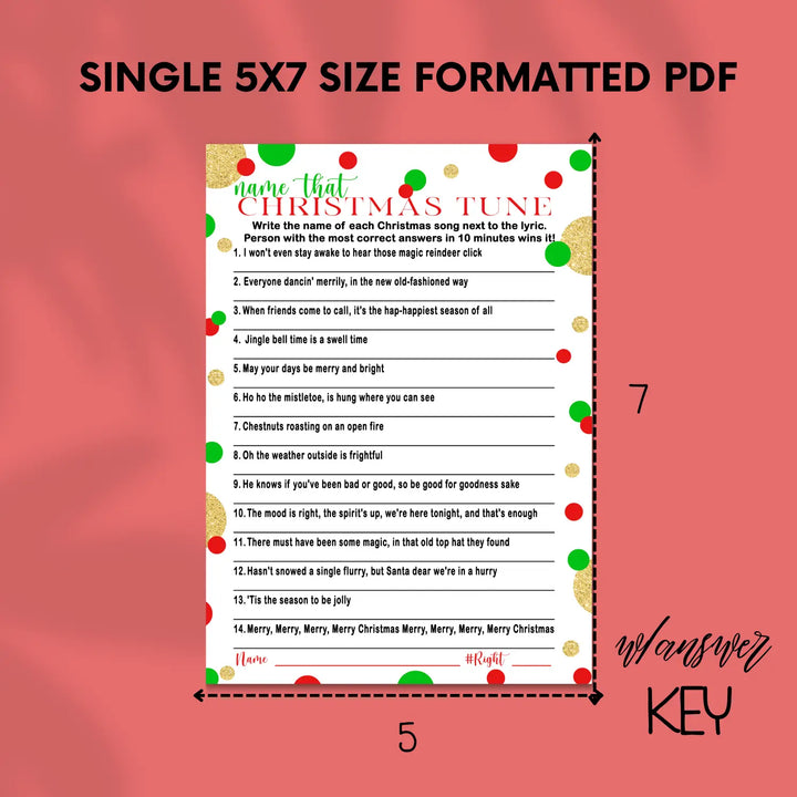 Christmas song trivia game – printable holiday music quiz instant download festive fun 5x7 & letter size original