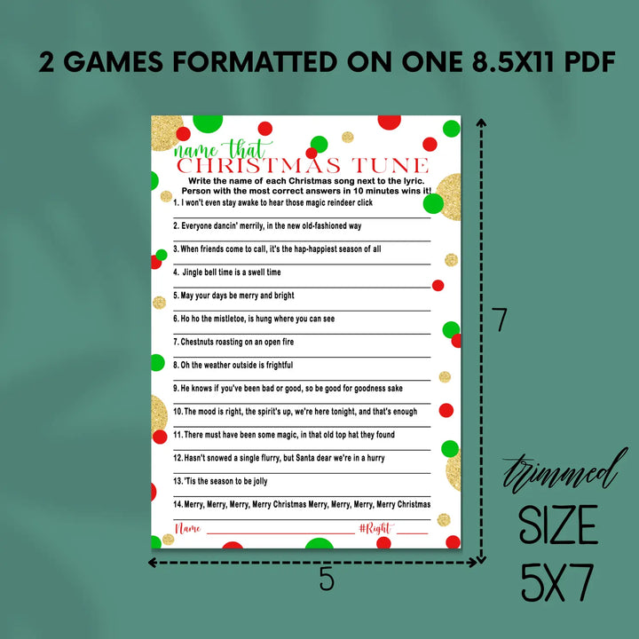 Christmas song trivia game – printable holiday music quiz instant download festive fun 5x7 & letter size original